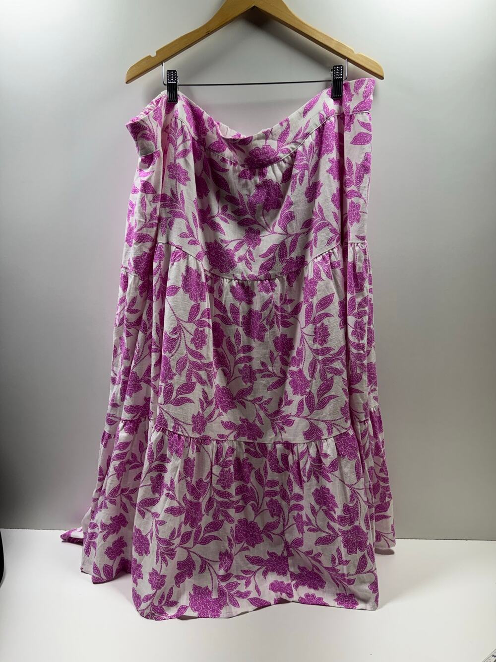 Lauren Conrad Women’s Boho Cottage Core Tiered Midi Skirt Plus Sz 3X Pink White